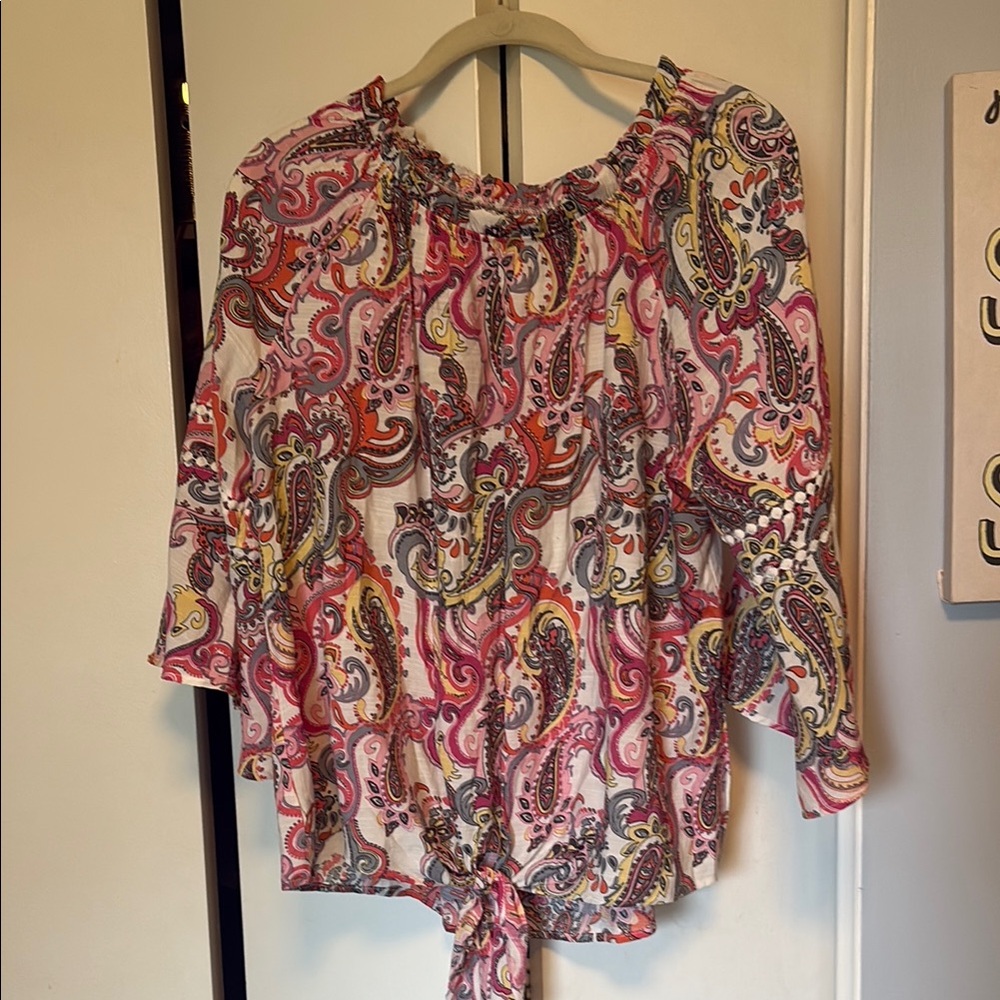 Nu Collective Pink and Red Tie Front Blouse